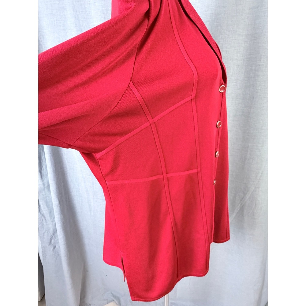 Vintage Misook Red Knit Cardigan Jacket Longline Gold‎ Buttons 3X - Picture 5 of 12